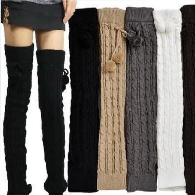2018 Mới Thời Trang Phụ Nữ Giản Dị Mùa Đông Ấm Áp Dệt Kim Leg Hâm Dệt Kim Vớ Crochet Dài Khởi Động Vớ với Hairball