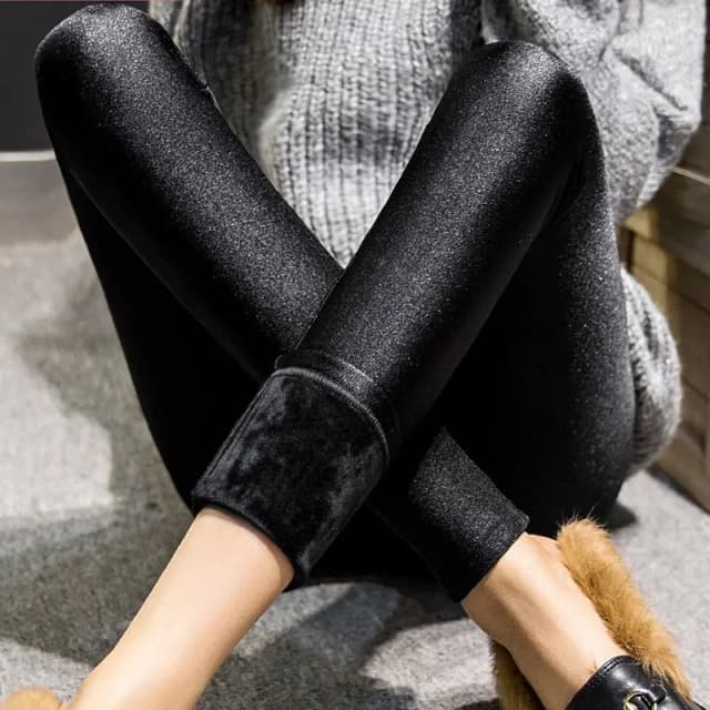 Mùa Thu Đông Dày Quần Legging Thời Trang Chắc Chắn Quần Ôm Nữ Lông Cừu Ấm Áp Quần Âu Đen Sáng Bóng Cao Cấp Quần Legging