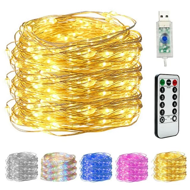 50/100/200 LED Dây Đồng Dây Đèn USB Cắm Cổ Tích Đèn Từ Xa 8 Chế Độ Đèn Chống Nước điều Khiển Từ Xa Hẹn Giờ