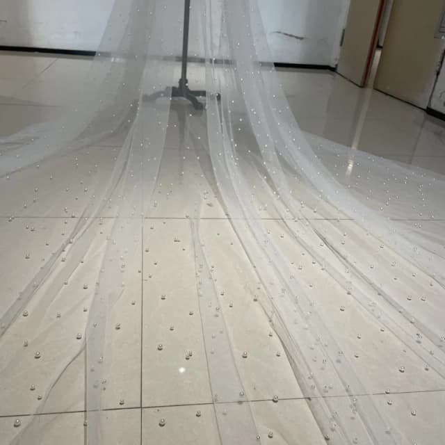 350Cm Chiều Dài Ngọc Trai Cưới Veil 300Cm Chiều Rộng 1T Trắng Cô Dâu Vân Sang Trọng Cô Dâu Vân Ngà Cô Dâu Đảng mạng Che Mặt