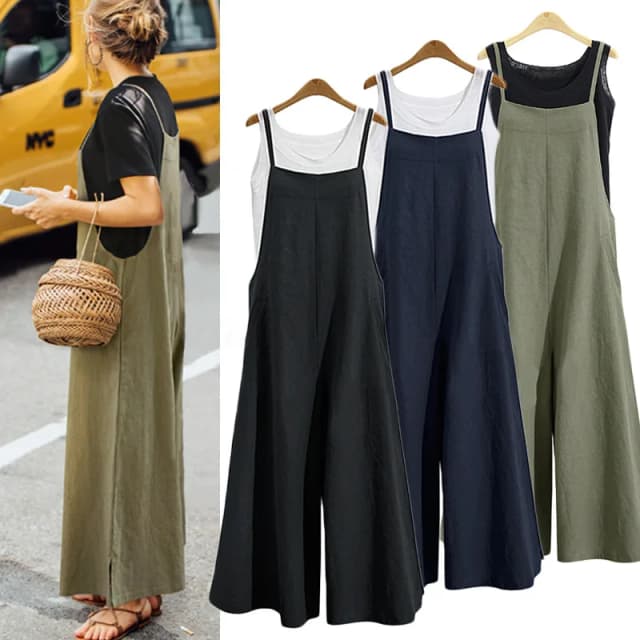 Phụ Nữ Dây Jumpsuit Mùa Hè Quần Ống Rộng Dungaree Yếm Áo Liền Quần Dáng Rộng Áo Vải Lanh Cotton Áo Liền Quần 5Xl