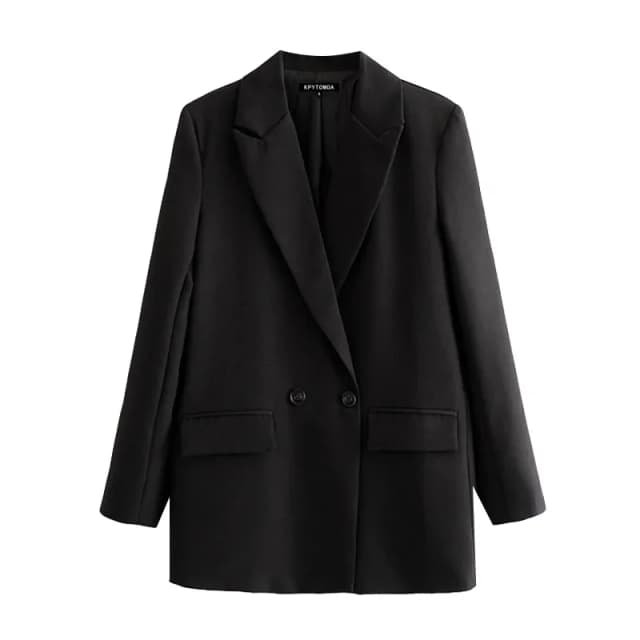 Phụ Nữ Đen Blazer 2022 Thời Trang Phục Công Sở Đôi Áo Phối Vintage Túi Tay Dài Nữ Áo Khoác Ngoài Sang Trọng Cao Cấp
