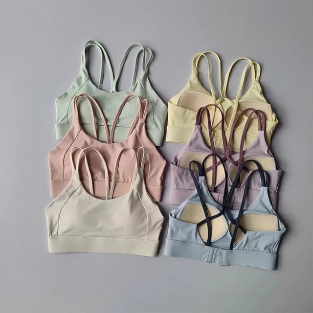 Solid Color Soft Cross Back Women Fitness Bra Tights Yoga Vest Shockproof Gym Sports Top Push Up With Pad Adjust Sports Bra