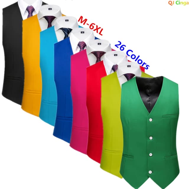 Men's Slim Vest, Single-breasted V-neck Sleeveless Vests Jacket, 26 Colors Can Choose From Waistcoat, Asian Size M-6XL