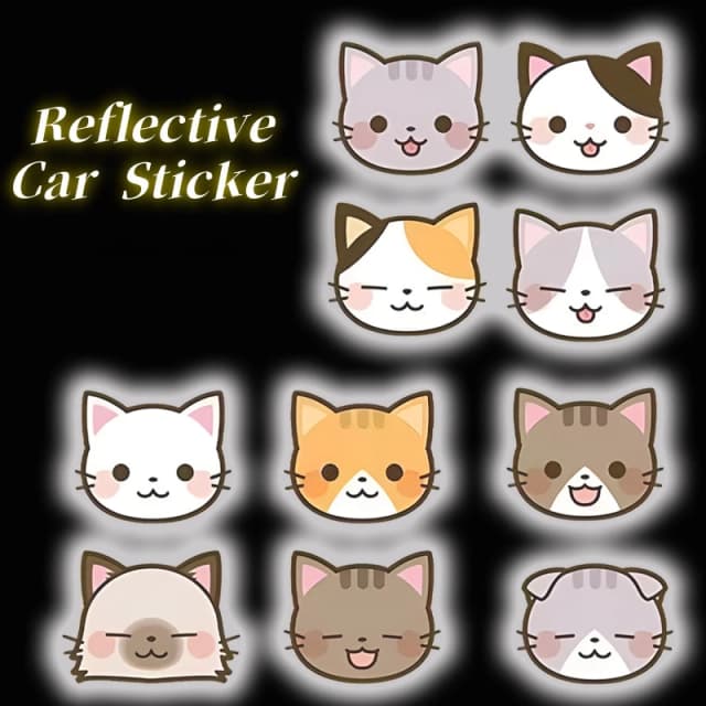 Cute Cat Car Warning Reflective Stickers Easy to Tear Off Reflector Stickers for Night Driving Security Car Decorations 10Pcs