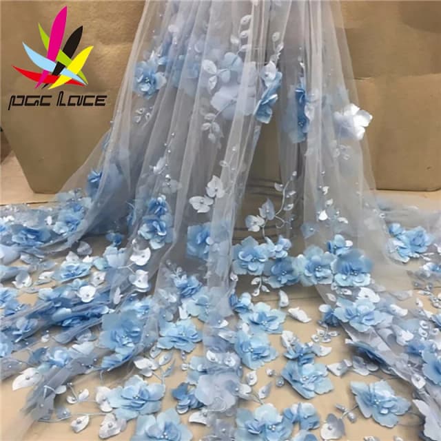 Trắng 3D Hạt Vải Ren 2021 Chất Lượng Lưới Cao Cấp Thêu Táo 3D Hoa Voan Nigeria Vải Ren Cho Cô Dâu XC300a