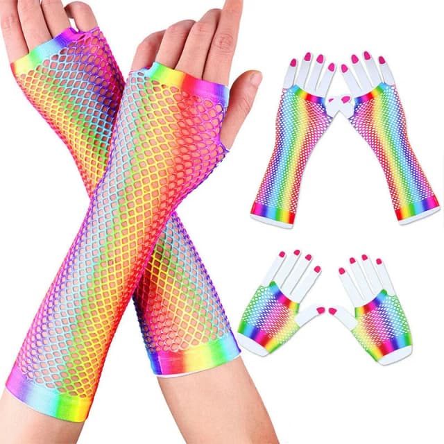 1 Màu Sắc Cầu Vồng Nữ Phối Lưới Sexy Lưới Fishnet Găng Tay Nữ Khoét Hở Lỗ Fingerless Gloves Nữ Nhảy Disco Trang Phục mitten