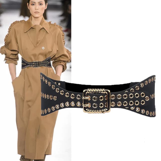 ZLY 2022 Mới Thời Trang Thắt Nơ Eo Nữ Trang Trí Kim Loại Hợp Kim Khóa Pin Kép Cao Cấp Đầm Áo Khoác Phong Cách Thường Ngày Da PU dây