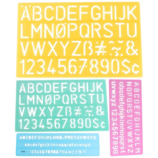 4pcs Craft Scrapbook Letter Stencil Design Colorful Plastic Numbers With Ruler For Painting Crafts Graffiti Abc