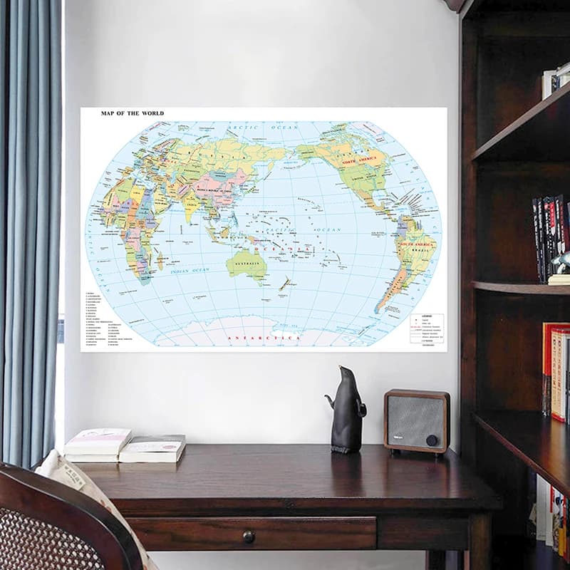 Educational Poster Map of The World Political Distribution Map Background Painting Unframed for Decoration Travel Supplies