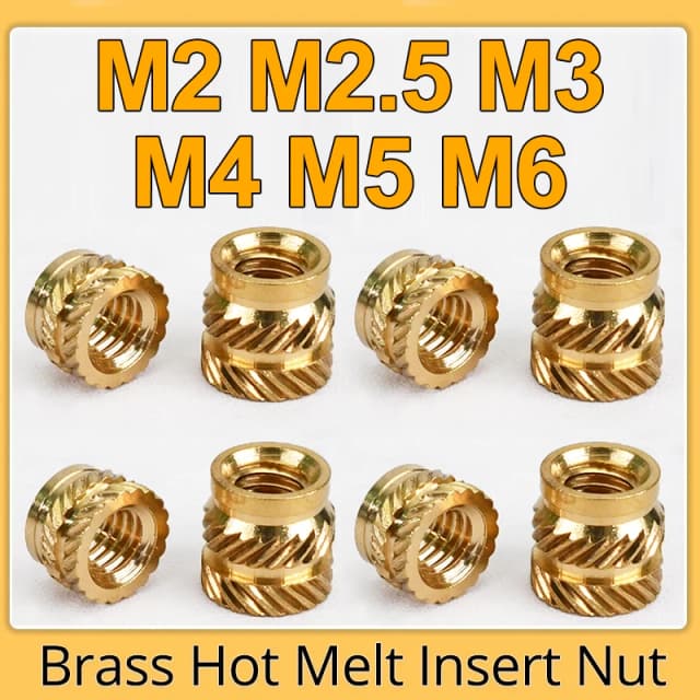 M2 M2.5 M3 M4 M5 M6 Đồng Nóng Lắp Knurled Hạt Chủ Đề Nhiệt Đúc Đôi Hai Dây Phun Embedment Đai Ốc cho 3D Máy In