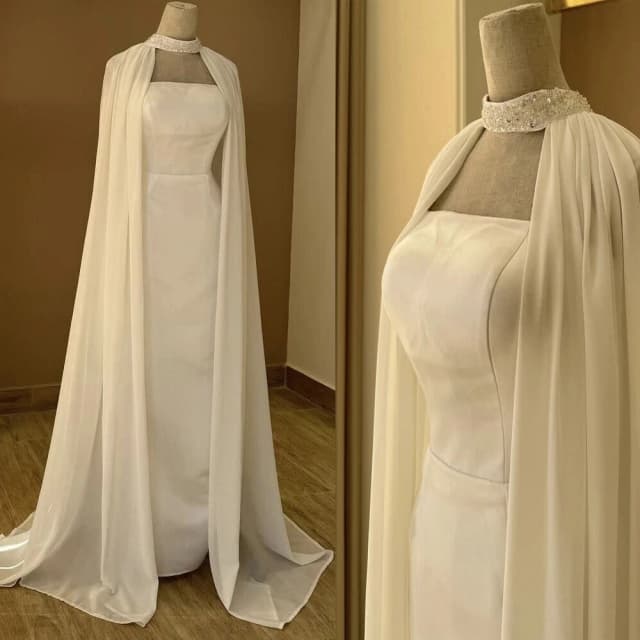 Crystal Beaded High Neck Chiffon Long Wedding Party Shawl Summer Wrap BOLERO Bridal Wedding Cape Jacket Customized