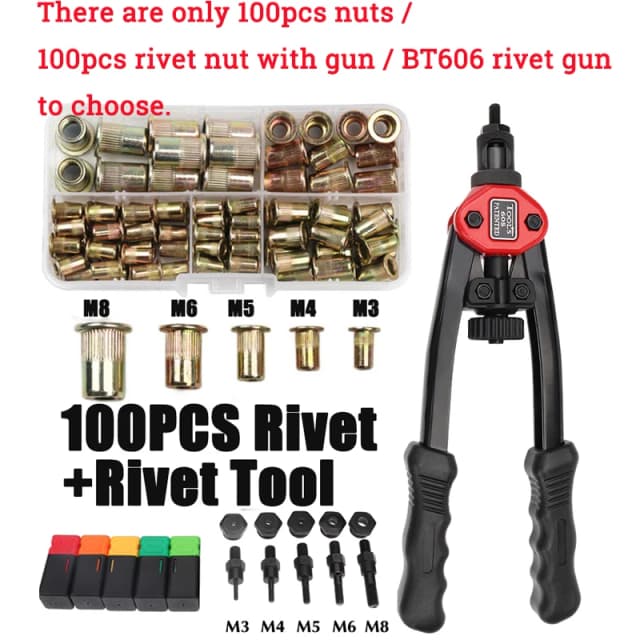 100 Chiếc Đinh Tán Hạt Có Tay Phối Ren Đinh Tán Hạt Súng BT606 M3 M4 M5 M6 M8 Đôi Lắp Bằng Tay Riveter súng Tán Đinh Rivnut Dụng Cụ