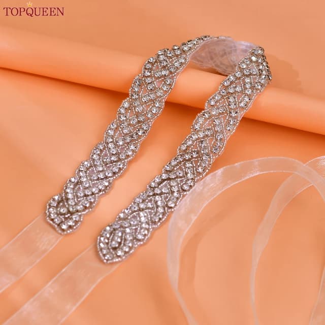 TOPQUEEN S216 Cao Cấp Cưới Cô Dâu Tất Ruy Băng Lấp Lánh Kim Cương Giả Thắt Lưng Form Đầm Suông Plus Kích Thước Kim Cương Dây Tất Táo