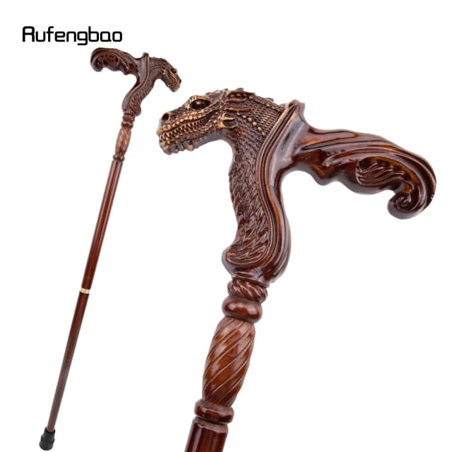 Dinosaur Brown Wooden Fashion Walking Stick Decorative Vampire Cospaly Party Wood Walking Cane Halloween Mace Wand Crosier 93cm