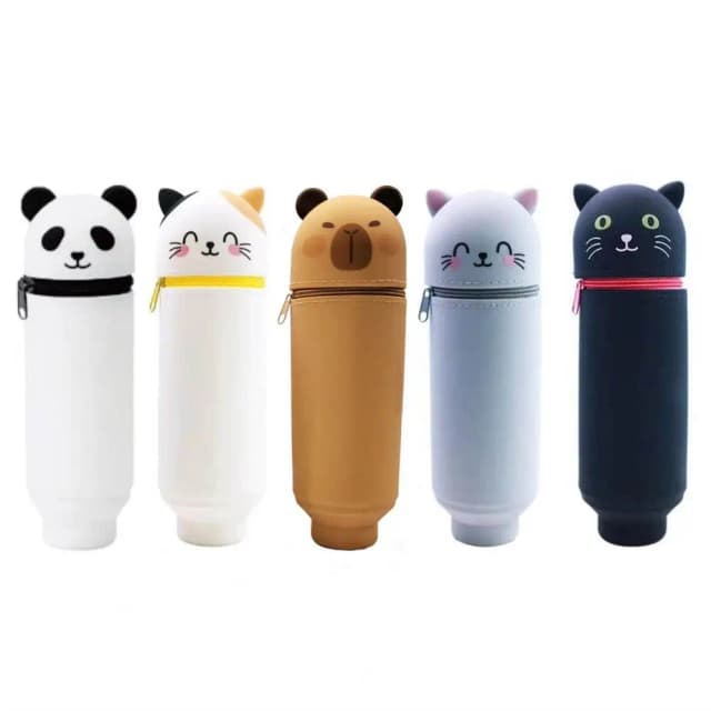 High Quality Cartoon Pencil Case Silicone Animal Shape Pen Pouch Foldable with Zipper Stationery Storage Bag