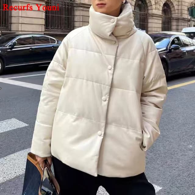 Women Leather Down Jacket 2024 Winter Female Thicked Warm Stand Collar Casual Goose Down White Ourwears Doudoune Femme