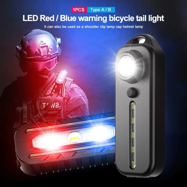 Đèn LED Màu Đỏ Và Xanh Dương Vai Cảnh Sát Ánh Sáng Có KẸP USB Sạc Đèn Pin Cảnh Báo An Toàn Xe Đạp Cảnh Báo Đèn Lồng