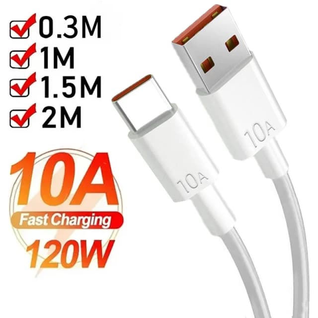 Phổ 120W 10A USB Loại C Cáp siêu nhanh sạc cáp cho Huawei P40 P30 Honor dữ liệu dây đối với Xiaomi Redmi 0.3/1m/1.5m/2M
