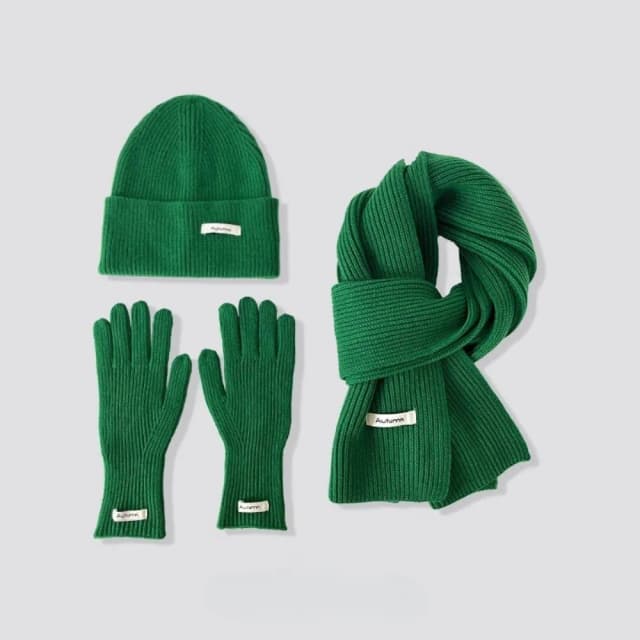 Knitted Winter Scarf Woman Solid Color Hat Scarf Gloves Women's Windproof Adult Three-piece Set Fashion Women's Scarf Hat Set