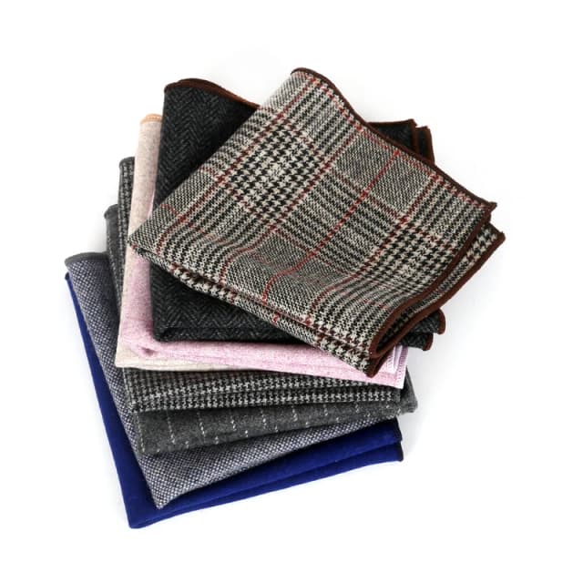 New Fashion Pocket Square Brown Grey Handkerchief Wool Plaid Striped Paisley Hanky Suit Men's Business Wedding Suit Accessories