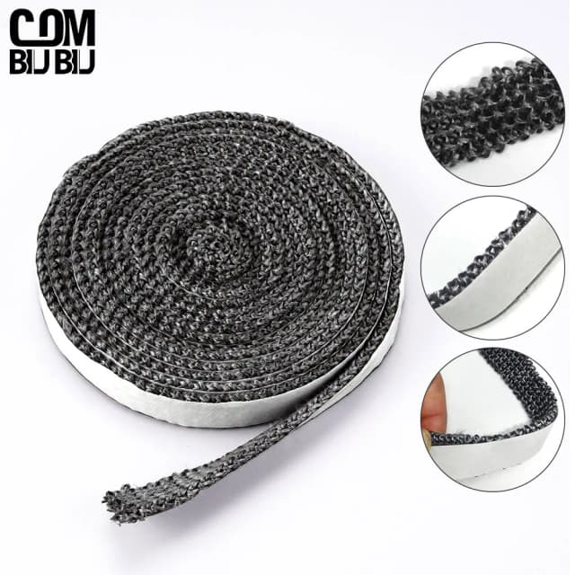10/15Mm Rộng 2M Chiều Dài Đen Phẳng Bếp Dây Tự Dính Sợi Thủy Tinh Lò Sưởi Dán Kín Cửa Dây thay Thế Gioăng Băng