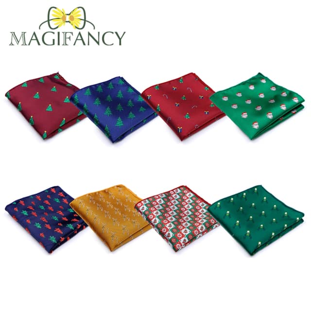 Fashion Hot Christmas Jacquard Handkerchief 22cm Tree Deer Polyester Men Pocket Square Tuxedo Suit Wedding Party Accessory Gift