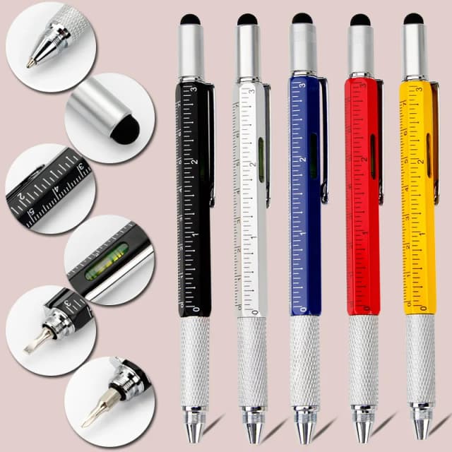 7 In1 Tiết Cầm Tay Bút Bi Dụng Cụ Đa Chức Năng Đo Kỹ Thuật Thước Vít Stylus Màn Hình Cảm Ứng Mức Độ Tinh Thần