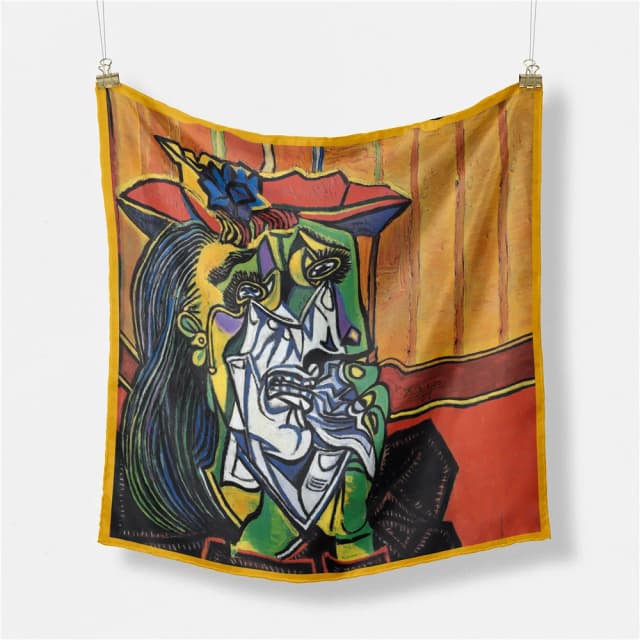 Picasso Vẽ Tranh Sơn Dầu Thời Trang Nữ Khăn Len Hai Dây 100% Lụa 53Cm Vuông Khăn Quàng Khăn Trùm Đầu Hijab Cổ Cao Su
