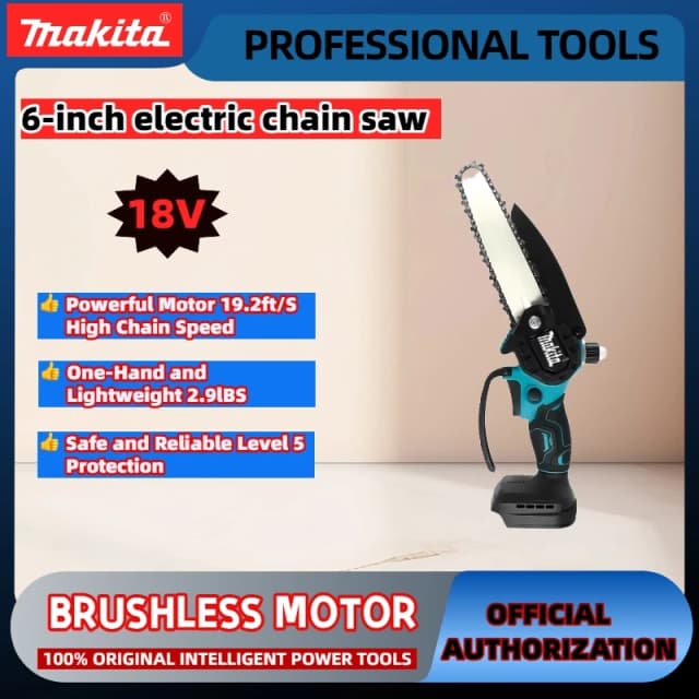 Original Makita Mini Chainsaw 18v  Woodworking with Small Handheld Electric 6-inch Logging Sawzall Mini Portable Chainsaw