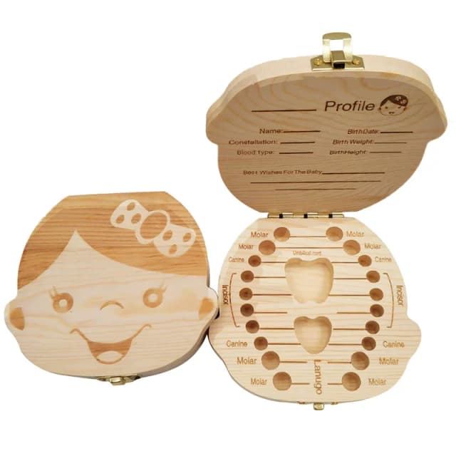Baby Wood Tooth Box Organizer Milk Teeth Storage Language Spain English Chinese Collect Teeth Umbilica Save Gifts Baby Tooth Box