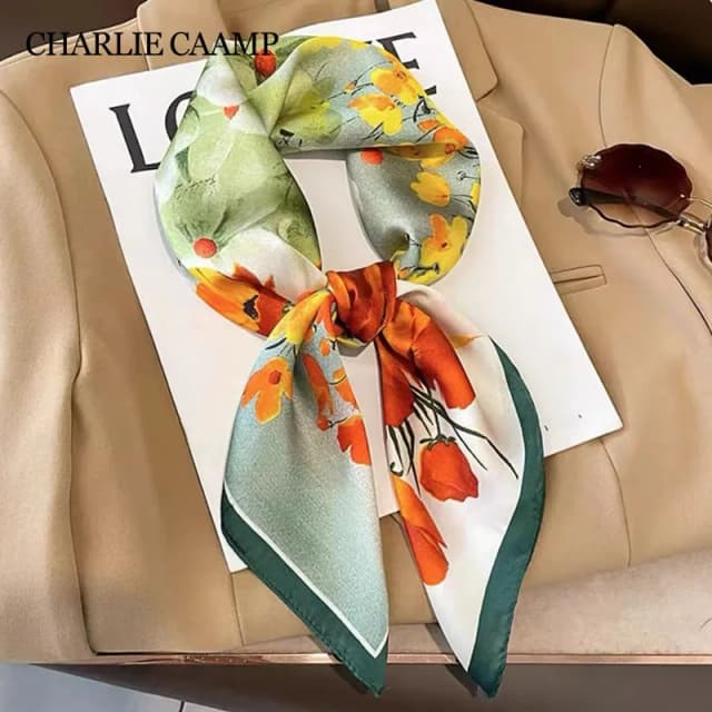 Luxury Design Silk Square Scarf Women Flower Print Foulard Neckerchief Lady Soft Satin Tie Shawl Wraps Hairband Head Hijab Gifts