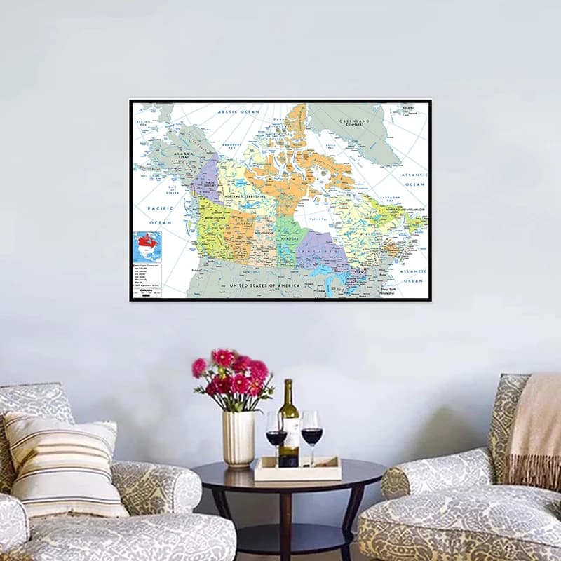 Unframed English Language-Canadian Map-Administrative Map Wall Art Poster Painting Prints and Pictures Home Decor Wall Tapestry