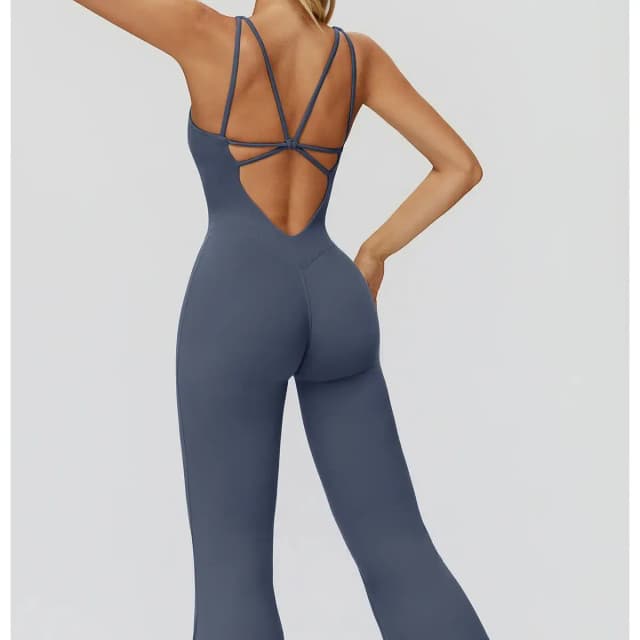 Ningyu Jumpsuits Women Yoga Set Cross back beauty Slightly Flared wide leg Jumpsuit Gym Workout Tracksuit One-Piece Running suit