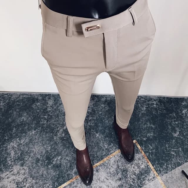 Nam Bộ Quần Áo Chính Thức Quần Co Giãn Ôm Pantalone Hombre Calça Masculina Đồng Màu Dễ Phối Trang Phục Quần Thời Trang Nam Quần Áo