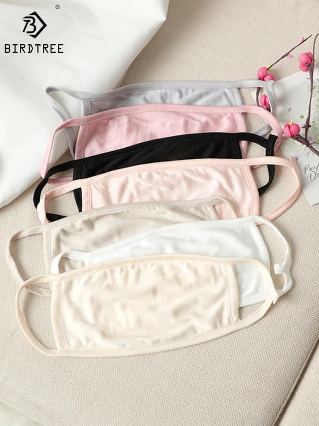 Birdtree Real Silk Face Cover, 2024 Spring and Summer Quality Solid Color, Men's and Women's Breathable Masks A43859QM