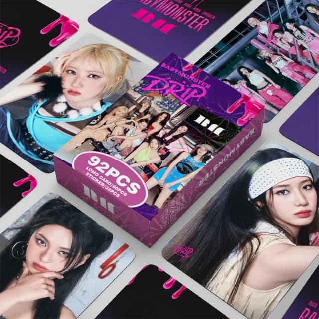 92pcs/set Kpop BABYMONSTER Lomo Card and Stickers BABY MONSTER Photo Album DRIP Collection Photocard Postcards High Quality