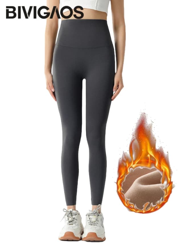 BIVIGAOS Thu Đông Cao Cấp Nhung Dày Cá Mập Quần Nữ Liền Mạch Lông Cừu Ấm Áp Quần Legging Ôm Cổ Chân
