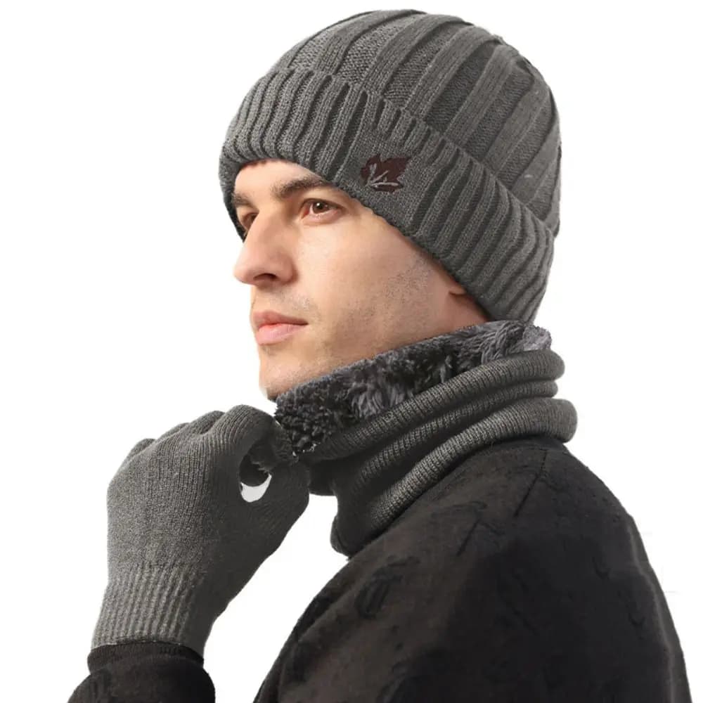 Fashion Winter Knitted Hat Thickned Windproof Hat Scarf Gloves Set Outdoor Keep Warm Neck Warmer Women Men