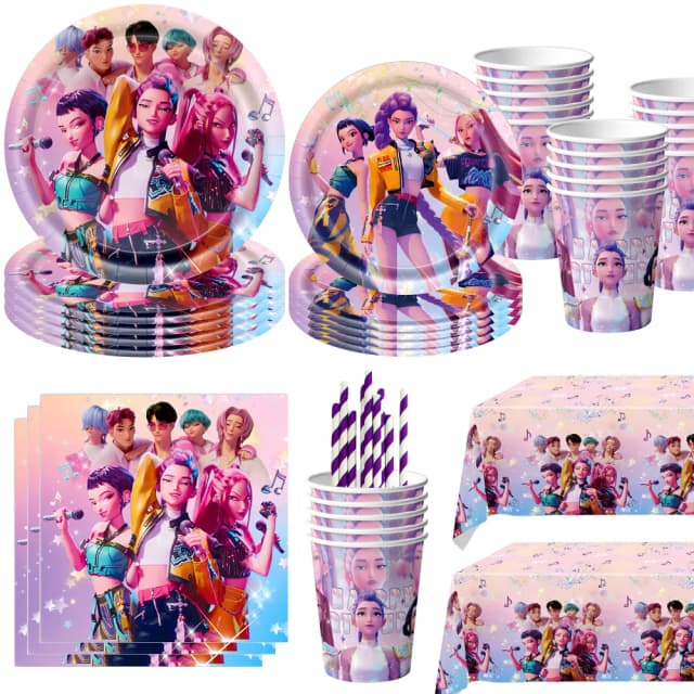 Demon Hunters Birthday Party Decor Tableware Banner Decorations Cake Topper Balloon Girl Kid Korean Kpop Anime Party Supplie Set