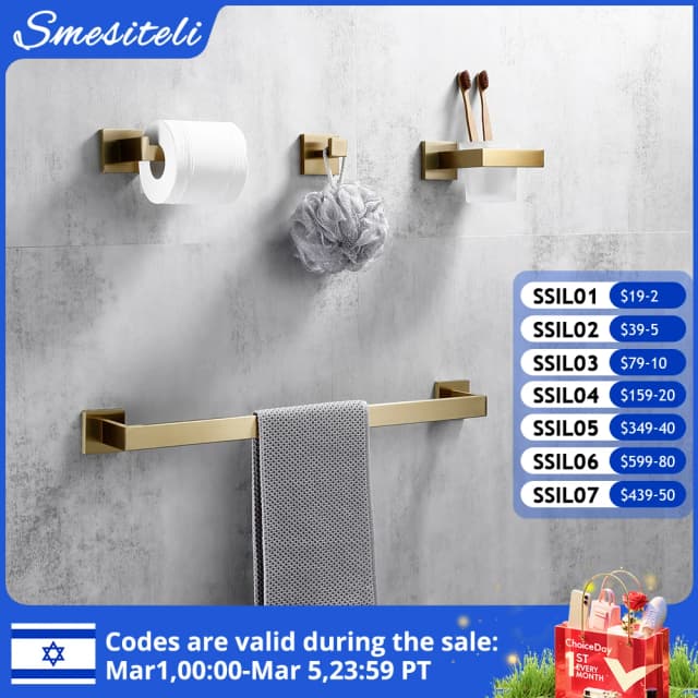 Matte Gold Towel Rack 304 stainless steel Towel Bar Double Towel Shelf Paper Holder Tissue Holder Toilet Brush Holder