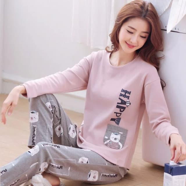 Mùa Xuân Mỏng 2 Cái Pyjamas Bộ Nữ Cao Cấp 2022 Cotton Cổ Tròn Bộ Đồ Ngủ Nữ Bộ Ấm Trà Cát Đồ Ngủ Quần Áo Pijamas mujer