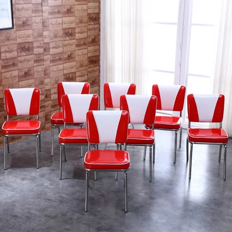 HOT American, Vintage, Dining Chairs, Leather, Soft Bag, Stainless Steel, Burger Bar, Backrest, Dining Room, Chairs