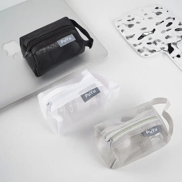 Fashion Breathable Square Mesh Storage Pouch Lightweight Large Capacity Mini Zipper Coin Purse Mini Wash Bag Cosmetic Bag