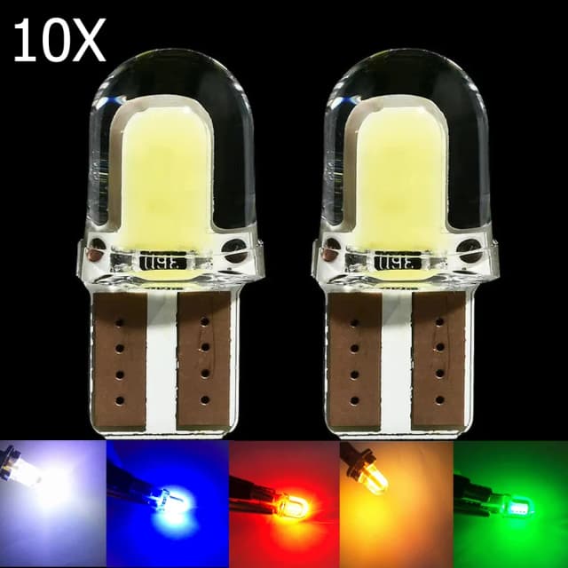 10PCS T​10 W5W COB Light Bulb 1W DC12V Mini LED Lights White Blue Red Yellow Green Pink Silicone Lamp for Car Interior Lighting
