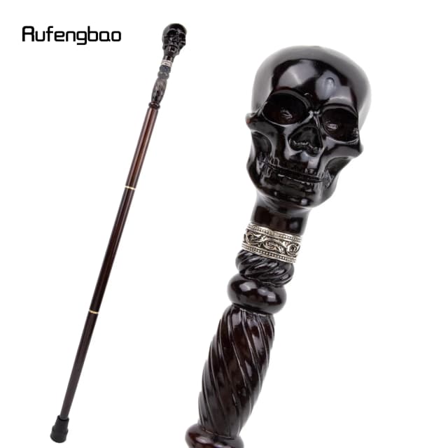 Black Creative Devil Skull Wooden Fashion Walking Stick Decorative Cospaly Wood Walking Cane Halloween Mace Wand Crosier 93cm