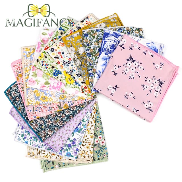 22 Colors Floral Handkerchief 24cm Hanky 100% Cotton Women Men Wedding Party Daily Suit Pocket Square Gift Tuxedo Tie Accessory