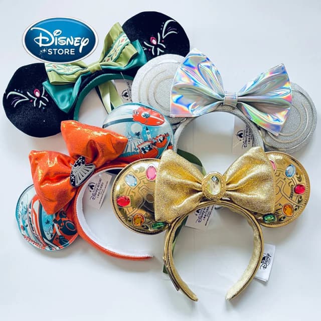 2023 Chính Hãng Disney Mickey Tai Đầu Thượng Hải Disneyland Minnie Da Đầu Băng Đô Quấn Tóc Sequin Nơ Đảng Phụ Kiện Tóc