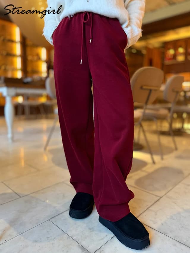 Butter Yellow Sport Sweatpants Women Wide Leg For Summer Basic Women's Pants And Trousers Cotton Baggy Red Pants Woman Joggers