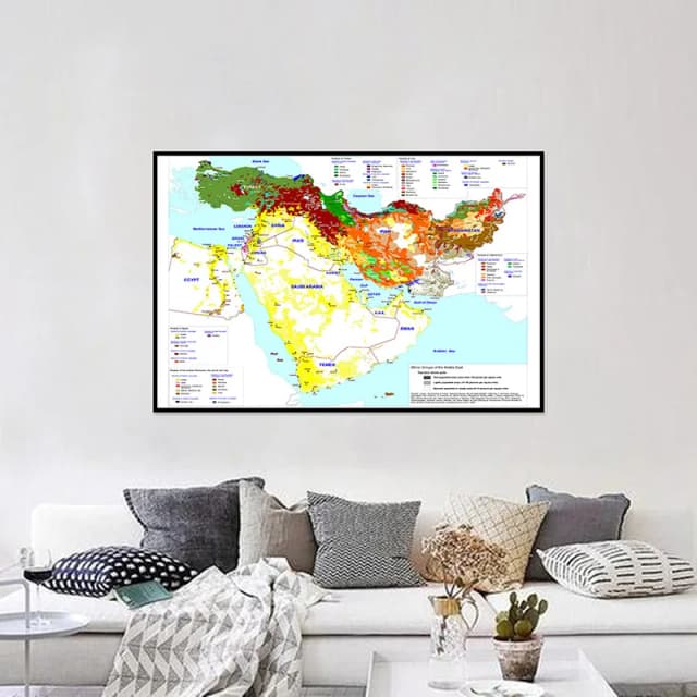 The Map of Middle East,English Version,Origin of Language Map,Educational Posters,Wall Picture for Living Room Decor No Frame
